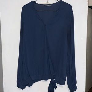 Navy blouse with snap at the chest & tie bottom